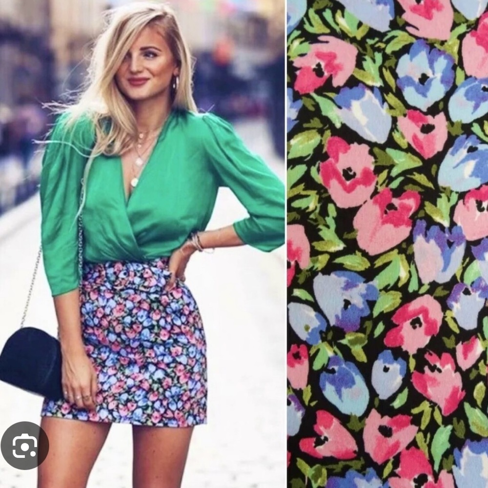 Zara Pink and Yellow Mini Pencil Skirt Casual Resort Wear
